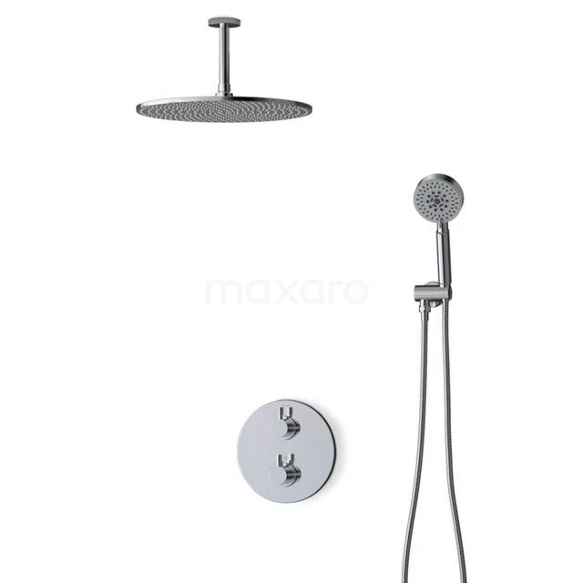 Edelstahl-Duschset mit runder Regendusche und Handbrause, minimalistisches Design, perfekt für moderne Bäder.