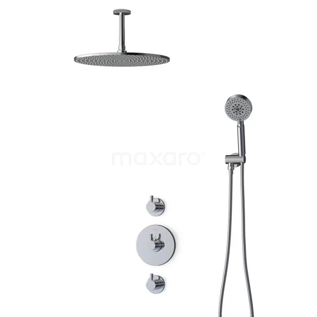 Recessed rain shower set Chrome, round head shower and handheld shower, modern design, ideal for a luxurious bathroom experience.