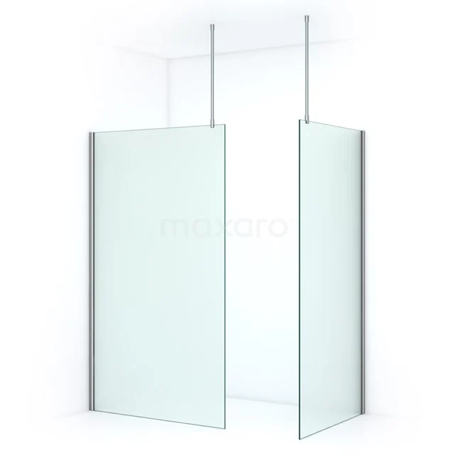 Pearl Walk-in shower | 120x100 cm Chrome Frosted glass 2 fixed walls IPB1210707C Frosted glass walk-in shower enclosure with silver profile and ceiling supports, ideal for modern bathroom design.