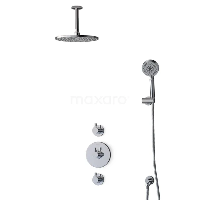 Radius Rain shower Built-in | Chrome 25 cm Rain shower Thermostatic BIC55-00445 Chrome rain shower set with handheld shower, recessed design and round shapes, ideal for a modern bathroom style.