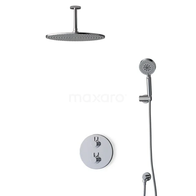 Graue Einbau-Regenduschen mit Handbrause, runde Formen, minimalistisches Design, perfekt für ein modernes Badezimmer.