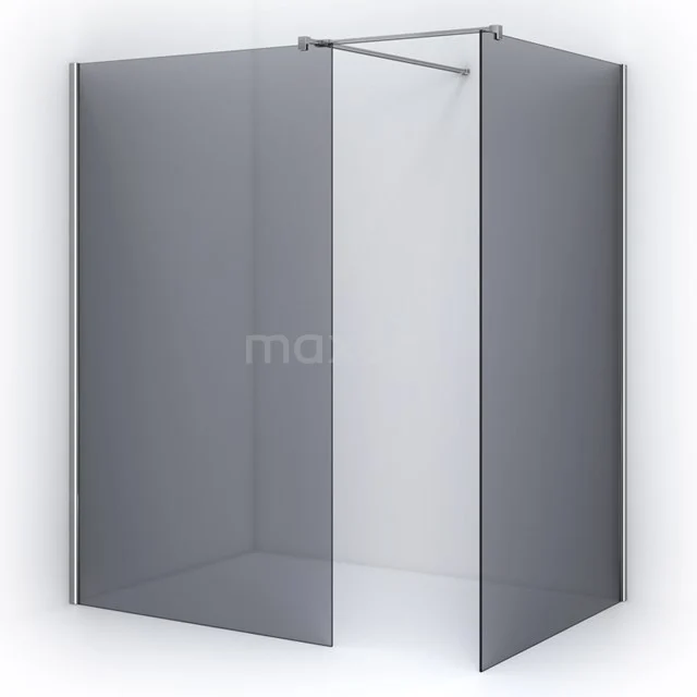 Shower screen with frosted silver profiles, corner unit, modern design; ideal for a spacious bathroom interior.