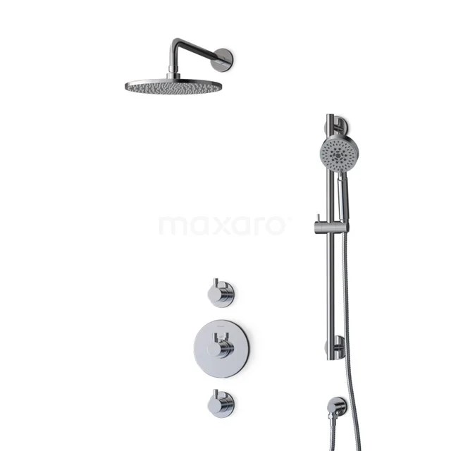 Regendusche-Set Radius Chrom 25cm Unterputz-Thermostat Chrom BIC55-00465 Moderne Chromfarbe Duscharmatur Set mit runder Regendusche und Handbrause, ideal für luxuriöse Badezimmergestaltung.