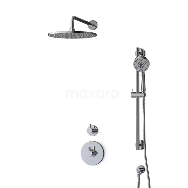 Radius Rain shower Built-in | Chrome 30 cm Rain shower Thermostatic BIC55-00469 Minimalist thermostatic shower system in matt black with rain shower and handheld shower, ideal for modern bathrooms.