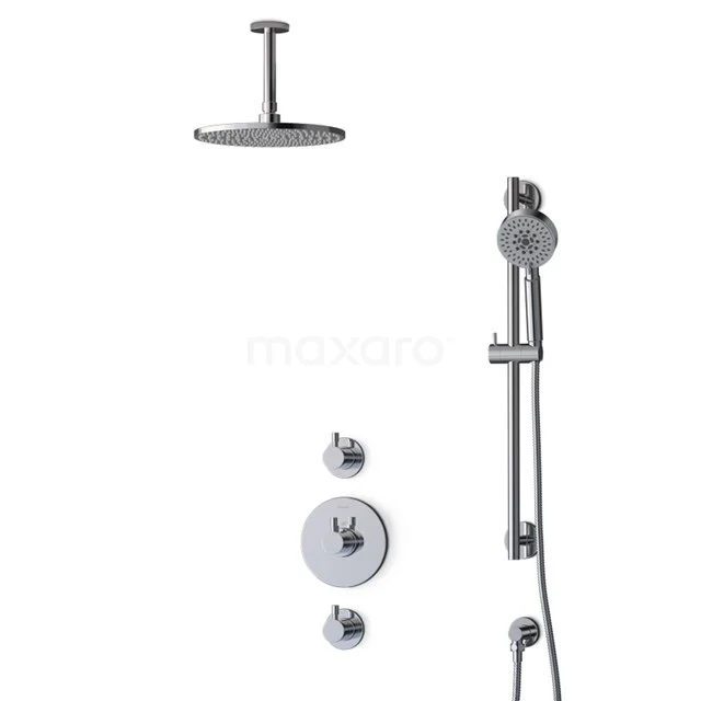 Radius Regenduschen Einbau | Chrom 25 cm Regenduschen Thermostatisch BIC55-00480 Edelstahl Duscharmatur mit runder Regendusche und Handbrause, ideal für ein modernes Badezimmer.