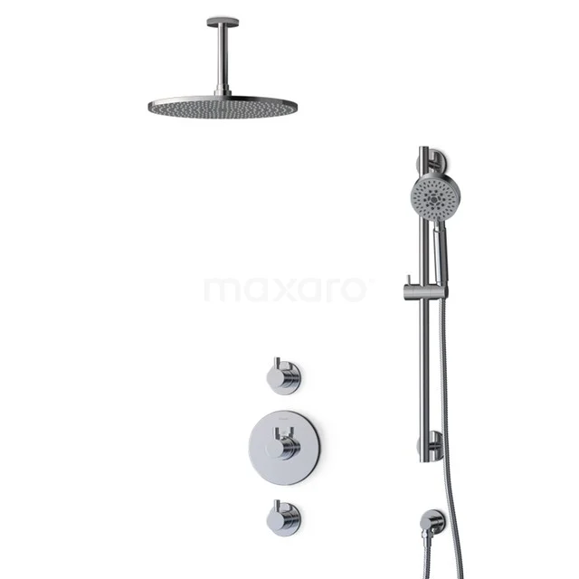 Modern chrome rain shower and handheld shower set, recessed design, ideal for a luxurious bathroom experience.