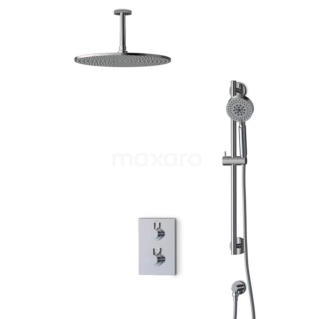 Regendusche Set Radius Chrom 35cm Unterputz Thermostat Chrom BIC55-00487 Regendusche-Set aus Edelstahl mit Handbrause, eingebauter Thermostatarmatur, ideal für ein modernes Badezimmer.