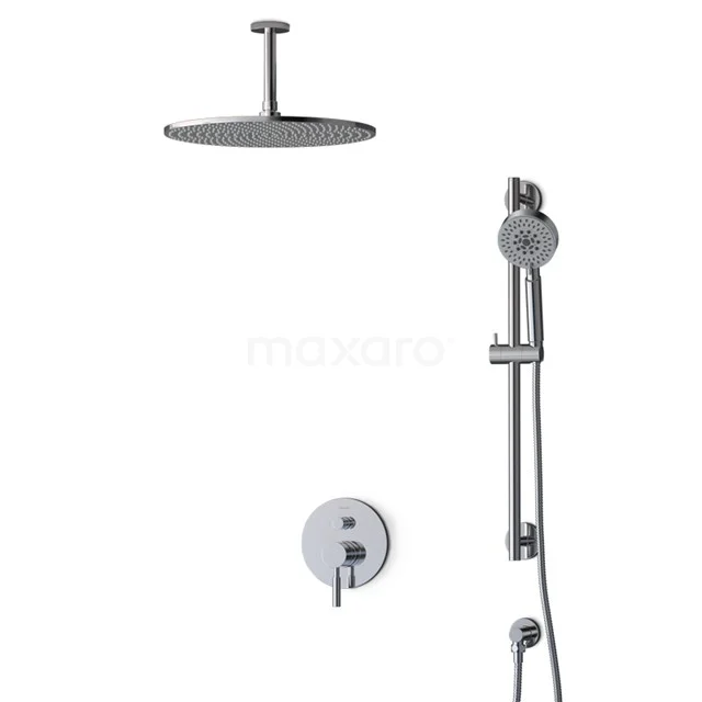 Regendusche Set Radius Chrom 35cm Unterputz Einhebelmischer Chrom BIC55-00488 Matte schwarze Regenduschen mit runder Deckenbrause, chromfarbener Handbrause und Wandbedienung, ideal für moderne Badezimmer.
