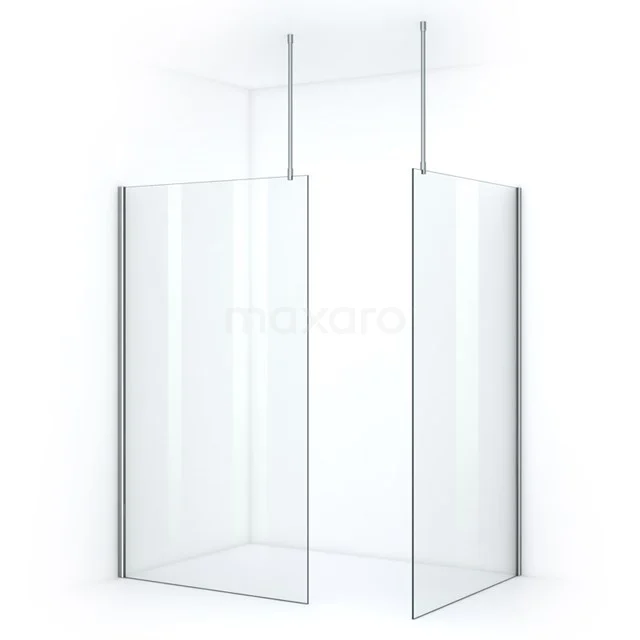 Pearl Walk-in shower | 110x110 cm Chrome Clear glass 2 fixed walls IPB1111700CN Glass shower screen with minimalist design, transparent and frameless, for a stylish and open look in the bathroom.