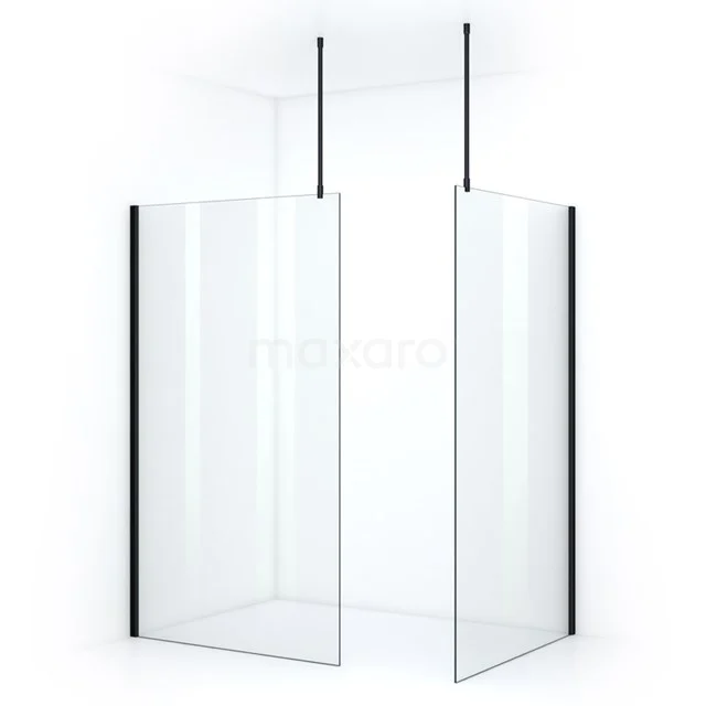 Pearl Walk-in shower | 120x120 cm Matte black Clear glass 2 fixed walls IPB1212700MN Shower screen made of clear glass with matt black profiles and ceiling supports, ideal room divider for a modern bathroom.
