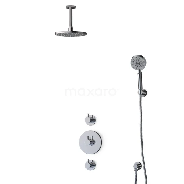 Chrom Regendusche-Set mit Handbrause, integrierter Thermostatarmatur und modernem Finish; ideal für luxuriöse Bäder.