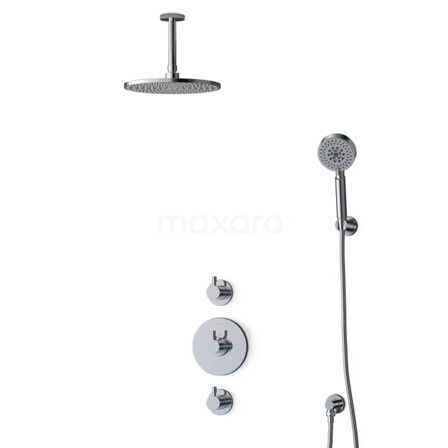 Radius Regenduschen Einbau | Chrom 25 cm Regenduschen Thermostatisch BIC55-00515 Chromfarbige Einbau-Regendusche-Set mit Handbrause, runde Formen, ideal für ein stilvolles und minimalistisches Badezimmer.