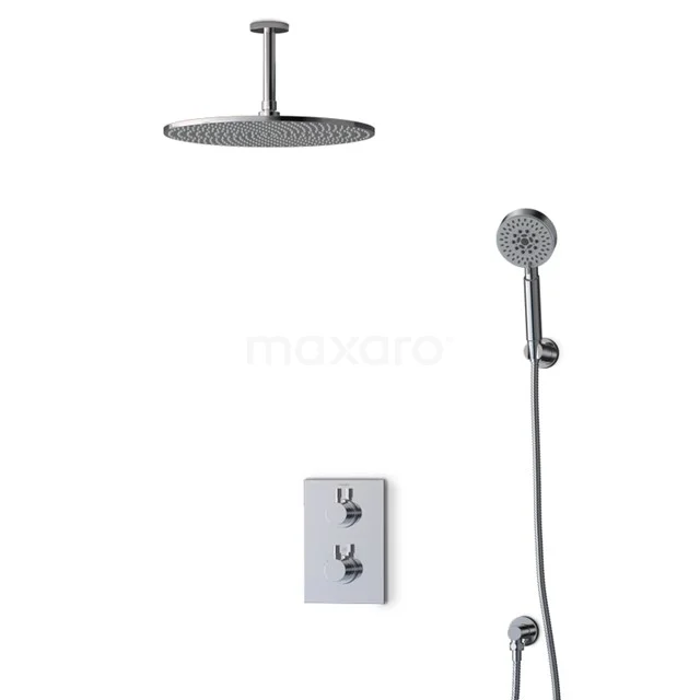 Matt Schwarz Regendusche Set mit Deckenmontage, Handbrause und eingebauter Thermostatarmatur, ideal für moderne Bäder.