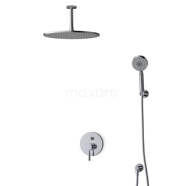 Regendusche Set Radius Chrom 35cm Unterputz Einhebelmischer Chrom BIC55-00523 Moderne Matt Schwarz Einbauregendusche Set mit Handbrause, rundes Design, ideale Luxus Ergänzung für das Badezimmer.