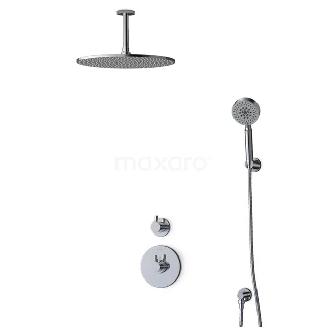 Inbouw Regenduschen Duschset Chrom, modernes Design mit runder Duschekopf und Handbrause, ideal für ein stilvolles Badezimmer.