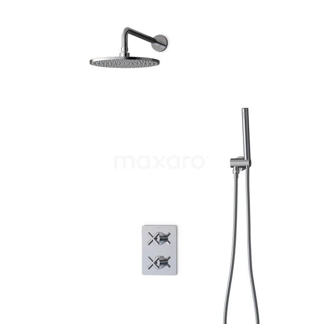 Black matte black concealed rain shower set with round head and handheld shower, luxurious design for modern bathrooms.