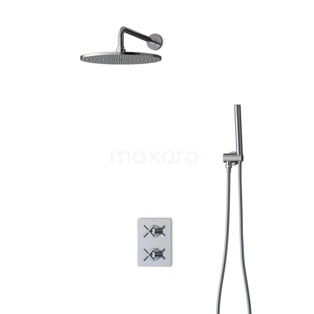 Radius Regenduschen Einbau | Chrom 30 cm Regenduschen Thermostatisch BIC90-00003 Schwarze Regendusche Set mit Handbrause und Bedienfeld, modernes Design, ideal für eine stilvolle Badezimmer Einrichtung.