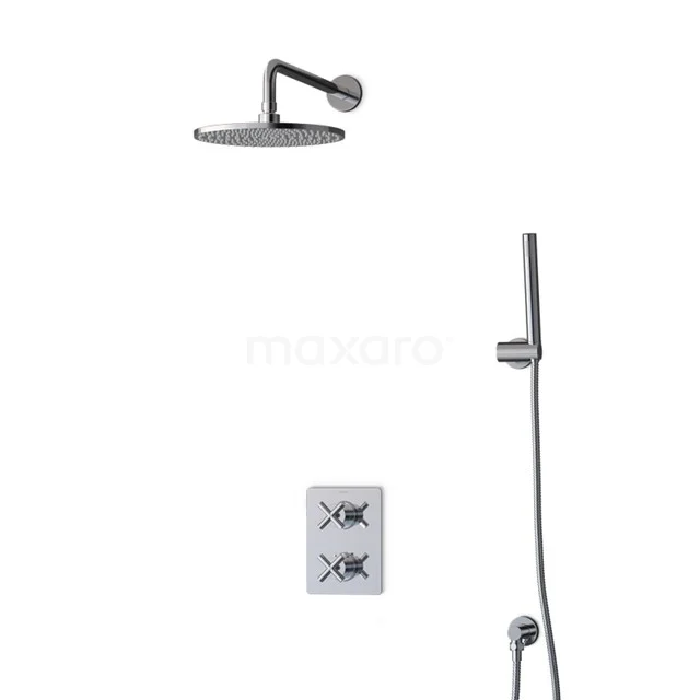 Moderne thermostatische Dusche-Set, Edelstahl mit Regendusche und Handbrause, ideal für luxuriöse Bäder.