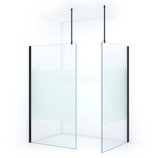 Matglas begehbare Duschewand mit Schwarz Aluminium Profilen, straffes Design für moderne Bäder.