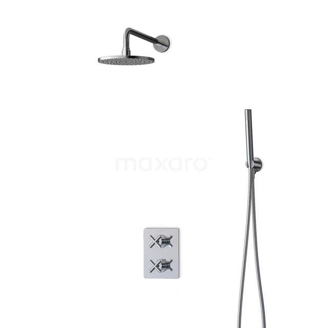 Radius Regenduschen Einbau | Chrom 20 cm Regenduschen Thermostatisch BIC90-00029 Matt Schwarz Einbau Regendusche Set mit Handbrause, runde Form, modernes Designserie, ideal für ein stilvolles Badezimmer.