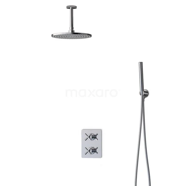 Radius Rain shower Built-in | Chrome 25 cm Rain shower Thermostatic BIC90-00033 Black rain shower set with thermostatic mixer, round head shower and handheld shower, ideal for a modern bathroom.