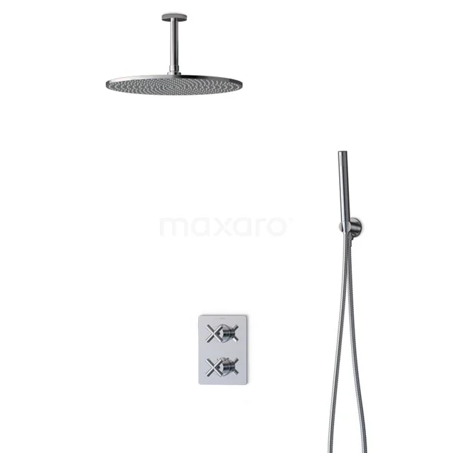 Radius Regenduschen Einbau | Chrom 35 cm Regenduschen Thermostatisch BIC90-00035 Graue Regendusche-Set mit Deckenmontage, Handbrause und Thermostatarmatur, modernes Design für luxuriöses Badezimmer.
