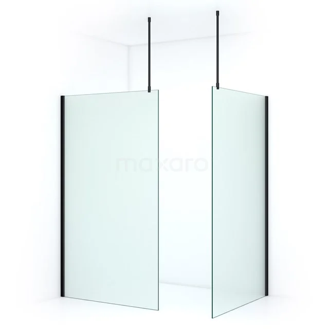 Matgläserne Duschwand mit schwarzen Rändern und Deckenstützen, modernes und minimalistisches Design für ein zeitgemäßes Badezimmer.