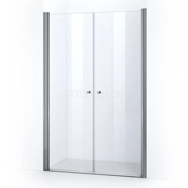 Duschtür aus Klarglas mit doppelten Drehtüren und Aluminiumprofilen, ideal für ein modernes Badezimmer.