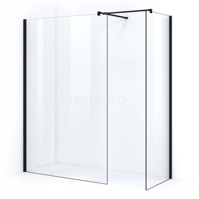 Pearl Walk-in shower | 130x80 cm Matte black Clear glass 2 fixed walls IPB1308500M Shower enclosure with black aluminium frame and clear glass, stylish design for a modern bathroom.