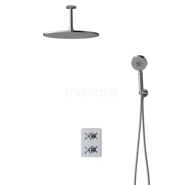Radius Rain shower Built-in | Chrome 35 cm Rain shower Thermostatic BIC90-00105 Matte black concealed rain shower with handheld shower and round ceiling shower head, ideal for a modern bathroom style.