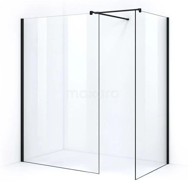 Pearl Walk-in shower | 120x110 cm Matte black Clear glass 2 fixed walls IPB1211500M Walk-in shower with black accents, corner unit, clear safety glass and sleek frame, ideal for a modern bathroom.