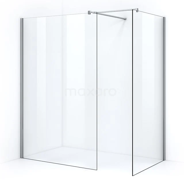 Pearl begehbare Dusche | 130x90 cm 2 feste Wände IPB1309500C Eck-Duschwand aus Klarglas, minimalistisches Design, geeignet für moderne Bäder, mit Aluminium-Profil und Stabilisationsstange.