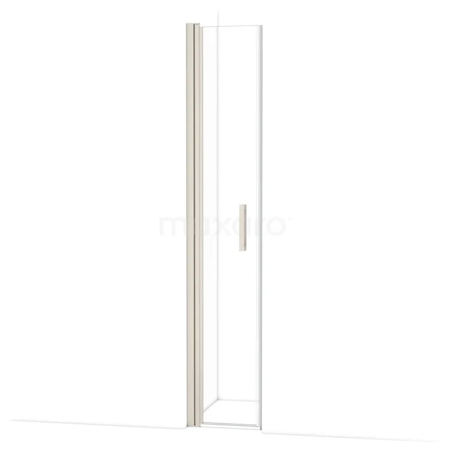 Glazen douchedeur met zilverkleurig frame en handvat, ontworpen voor moderne badkamers, van duurzaam materiaal.