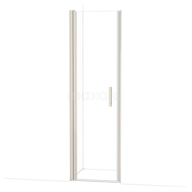 Witte aluminium douchedeur met helder glas, minimalistisch design, geschikt voor moderne badkamers.