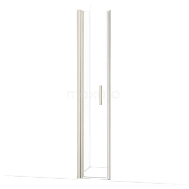 Glass shower door, transparent with chrome handle and aluminium profile, perfect for a modern bathroom style.