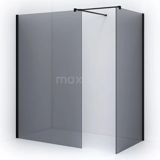 Schwarze begehbare Dusche mit Matt Schwarz Rahmen, mit zwei Glaswänden und Stabilisationsstange, perfekt für moderne Bäder.