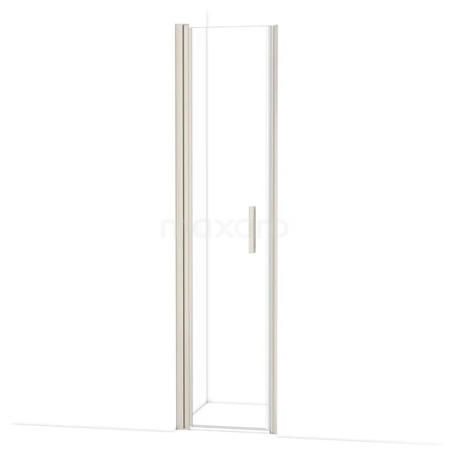 Glazen draaideur met lichtgrijze aluminium omlijsting, ideaal voor moderne badkamerinrichtingen.