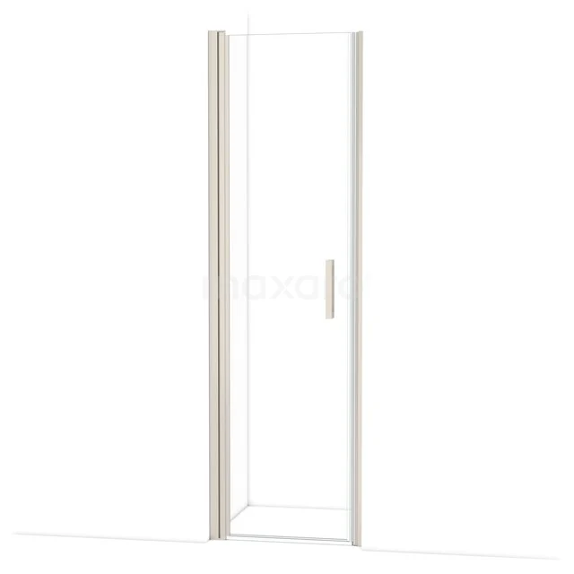 Glass shower door with aluminium profile, transparent design, ideal for modern bathroom, fitted with sleek handle.