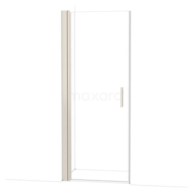 Glazen douchedeur met mat zilveren profiel, modern design, geschikt voor badkamerinrichting.