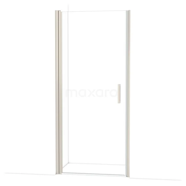 Glazen douchedeur met strak metalen handvat, frameloos design, ideaal voor een moderne badkamer.