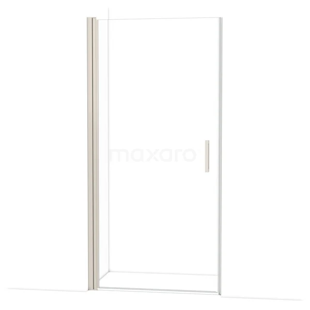 Glazen douchedeur met minimalistisch design, mat zilveren profiel en strakke handgreep, perfect voor moderne badkamers.