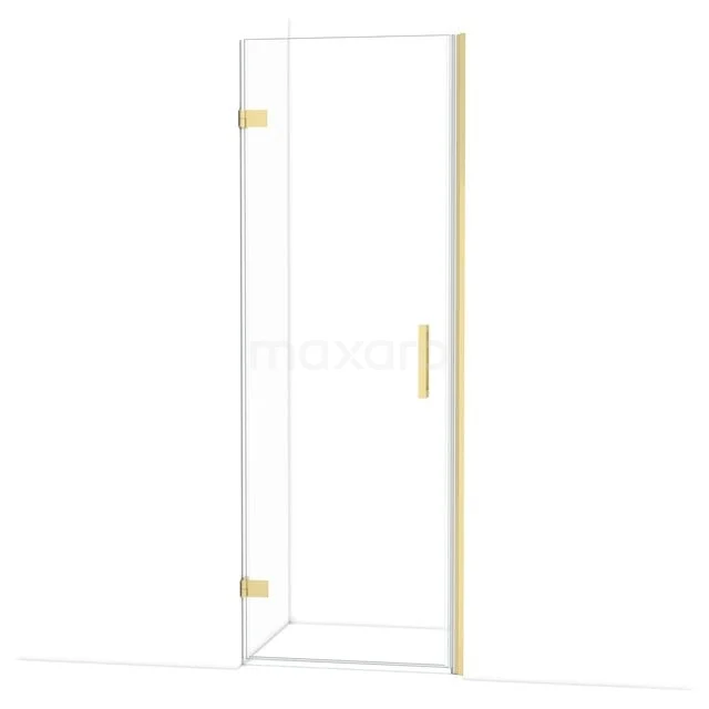 Glasdusche mit goldfarbenen Scharnieren und Haltegriff, elegantes Design; ideal für eine luxuriöse Badezimmerausstrahlung.