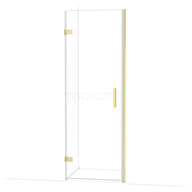 Glasdusche mit goldfarbenen Scharnieren und Haltegriff, elegantes Design; ideal für eine luxuriöse Badezimmerausstrahlung.