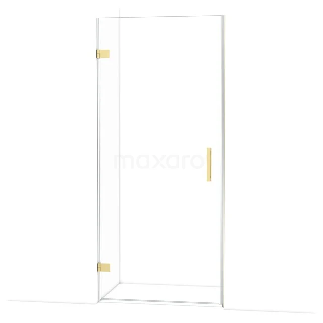 Glasdusche mit goldfarbenen Scharnieren und Haltegriff, elegantes Design für moderne Badezimmergestaltung.