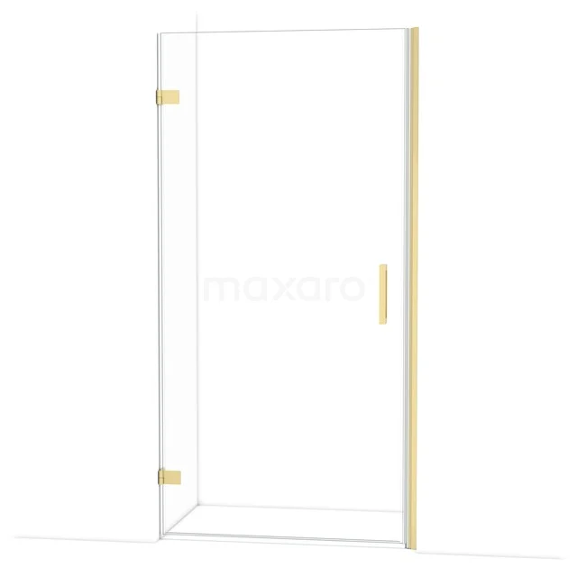 Glasdouchedeur mit goldfarbenen Scharnieren und Haltegriff, modernes Design für luxuriöse Bäder.