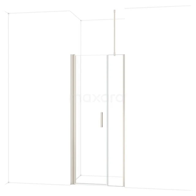 Glazen douchedeur met strak metalen handvat, helder glas en minimalistisch ontwerp, perfect voor moderne badkamers.