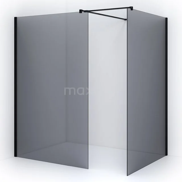 Schwarze begehbare Dusche mit Mattglas und Aluminiumprofilen, ideal für einen modernen Badezimmerstil.