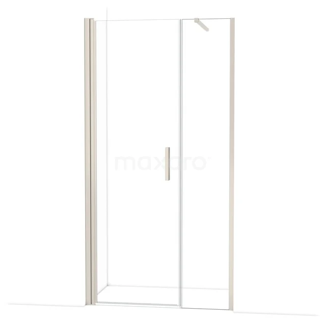 Strakke glazen douchedeur met mat witte omlijsting, ideaal voor moderne badkamers.