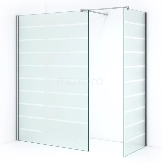 Walk-in shower with frosted glass and horizontal stripes, modern design, ideal for a stylish bathroom.