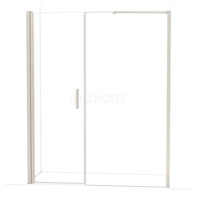 Glazen schuifdeur voor douche, transparant met zilverkleurig frame, ideaal voor modern badkamerdesign.